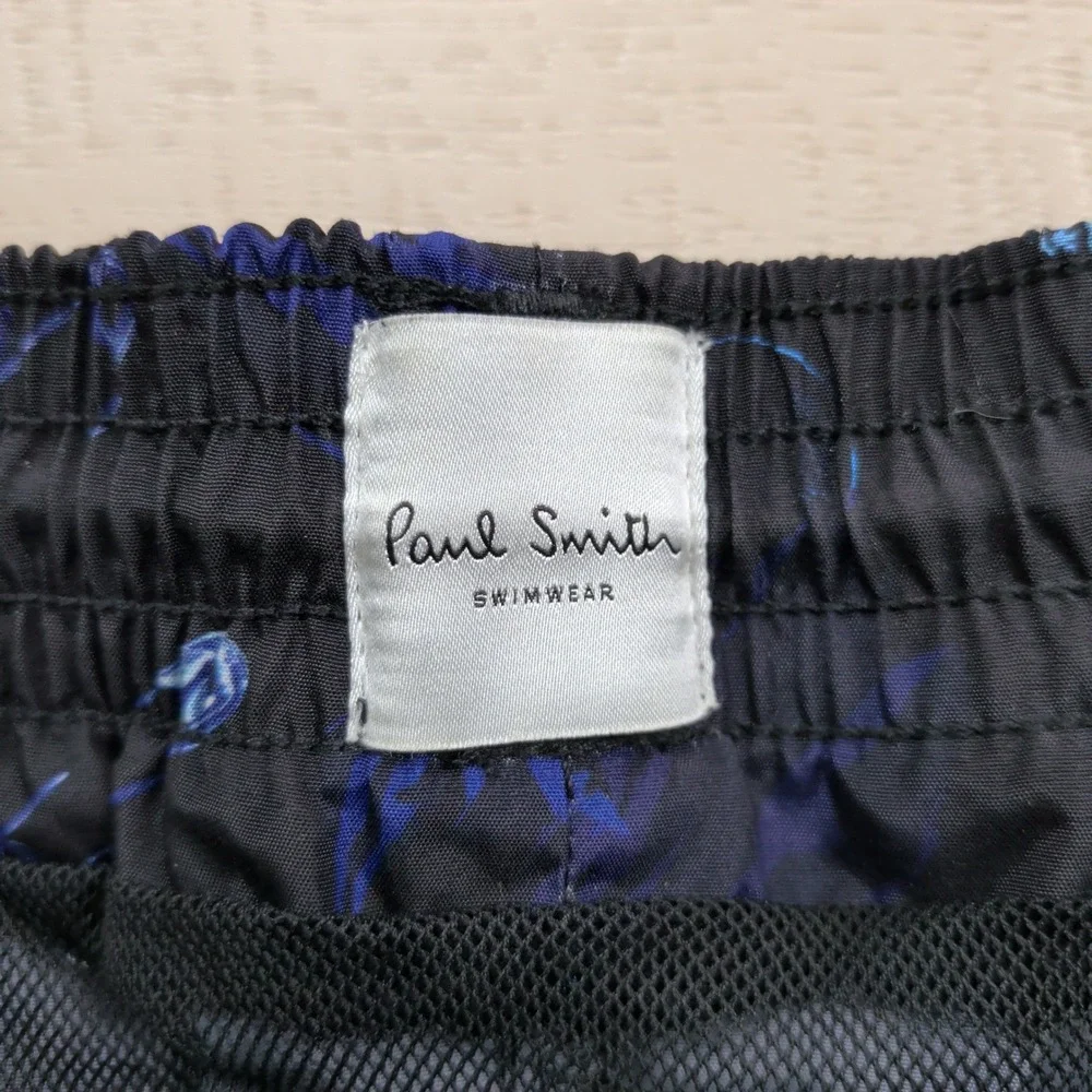 Paul Smith Botanical Print Swim Shorts Mens M Trunks Black Blue Beach Mesh Lined